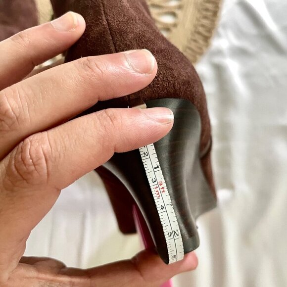 Coach Maya Suede Polished Calf Ankle Wedge Boots Brown Size 10 Q5328 - Picture 13 of 13